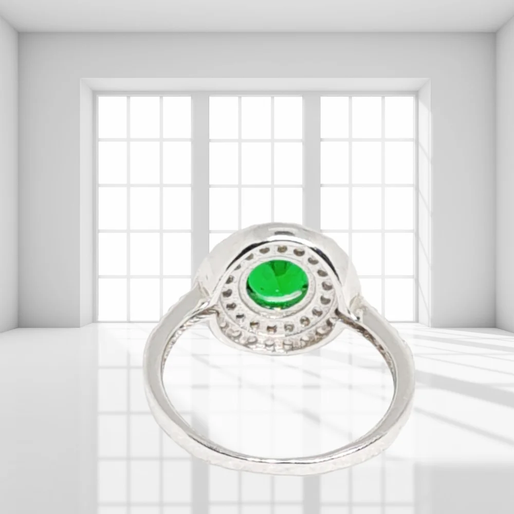 Created Emerald & Diamonds Sterling Silver Ring. NWOT